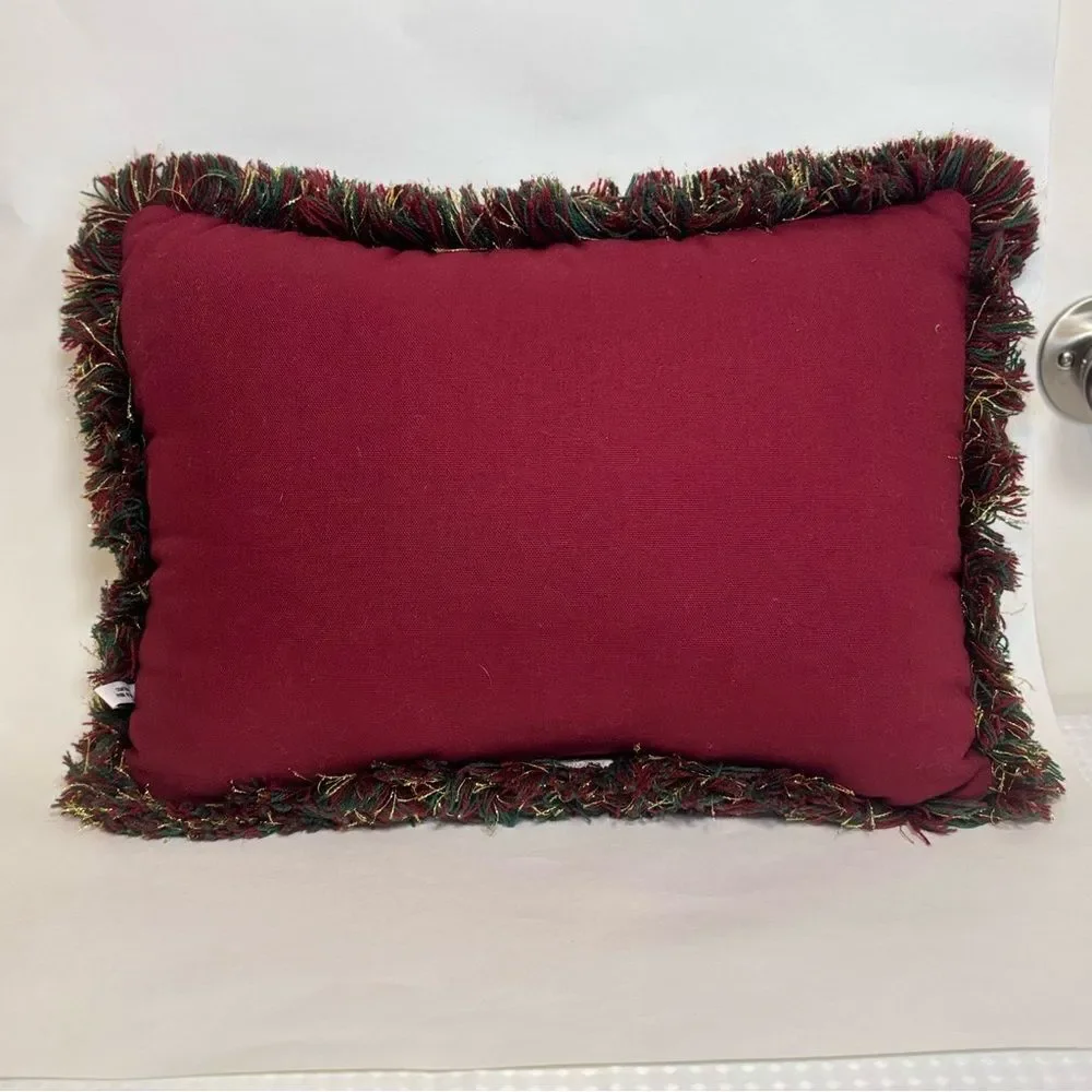 Riverdale Christmas French Horn Holly Berries Fringed Accent Pillow
